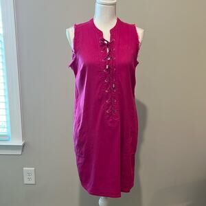 Trina Turk x I.N.C. Linen Blend Lace-Up Dress PINK‎ S SMALL 4 6 POCKETS Casual